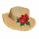 Straw Hat with Rose Patch