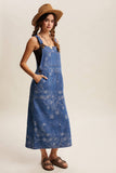 Lucy Floral Embroidered Denim Overall Dress