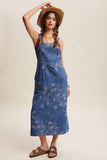Lucy Floral Embroidered Denim Overall Dress