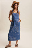 Lucy Floral Embroidered Denim Overall Dress
